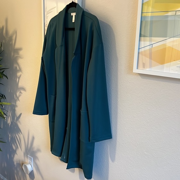 Leith from Nordstrom long polyester turquoise coat - Picture 2 of 7